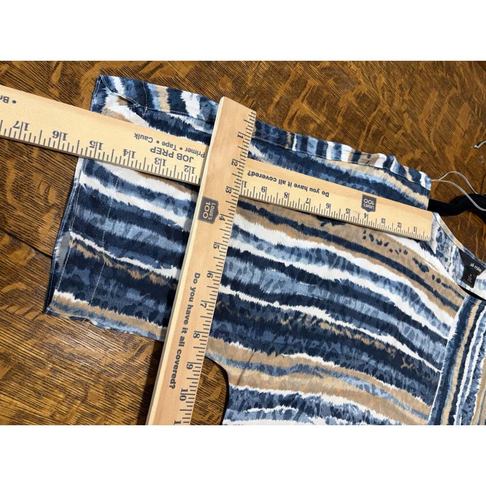 Ali Miles XL Blue Beige White Striped Linen-Blend Boxy Pullover Short Sleeve Top - Picture 9 of 9